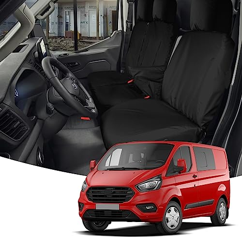 Opaltool 8PC Autositzbezüge Set für Ford Transit Custom 2013-2024, 3-Sitzer Strapazierfähige Maßgeschneiderte Sitzbezüge Auto Wordersitze Schwarze Compatible Airbag, Fahrer und Beifahrer Doppelsitze