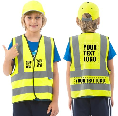 Custom Logo Personalised Printed children High visibility viz vest yellow kids reflective safety vest