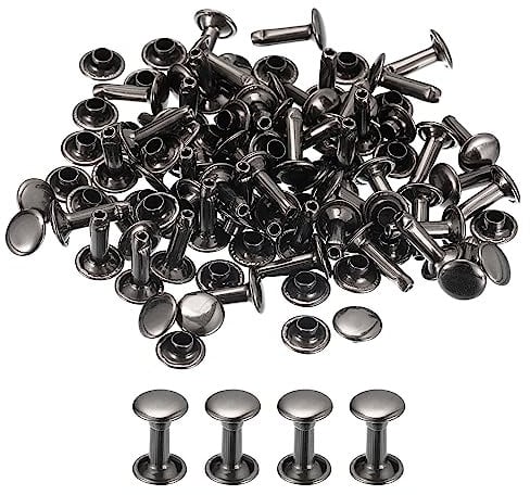 sourcing map 100 Juegos Cuero Remaches, 8mm Doble Tapa Remaches 12mm Altura Metal Pernos Remache para Cuero Artesanía Reparación Bricolaje Monedero Cinturones Bolsos Zapatos, Pistola-Negro