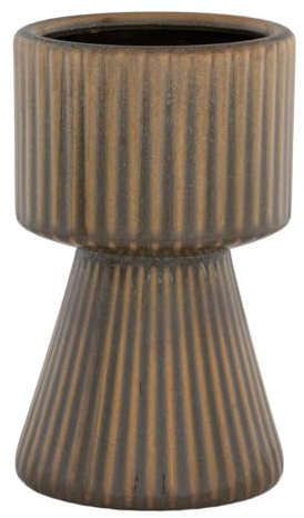 House Nordic Blumentopf auf Fuß Braun Blau mit Rillen 19x12 cm Keramik Übertopf