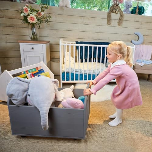 ALAVYA HOME® Kinder Spielzeug-Organizer mit 4 Rollen Aufbewahrungsregal I Spielzeugregal für Kinder aus Kiefernholz (Anthrazit)