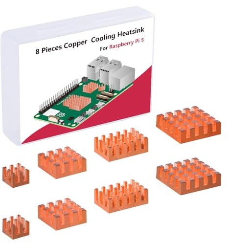 GeeekPi 8pcs Copper Heatsinks for Raspberry Pi 5, Heatsinks CPU Cooler with Thermal Conductive Adhensive Tape for Raspberry Pi 5
