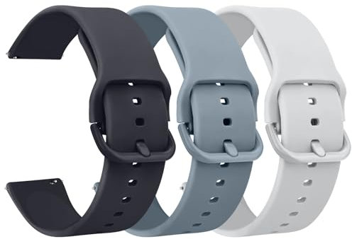 AK Pack 3 Watch Bands 20mm 22mm for Women Men, Replacement Straps Band for Smart Watch, soft skin-friendly silicone quick release, smart watch wristband (20mm, Midnight Blue/Steel Blue/Silver Gray)