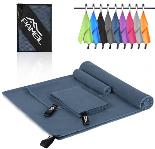 Serviette Microfibre |160X80CM + 80X40CM * 2 | Compacte Ultra-légère et Rapidement Sèche Serviette Sport - Parfait pour Le Sport, Musculation et la Piscine - Bleu Marine
