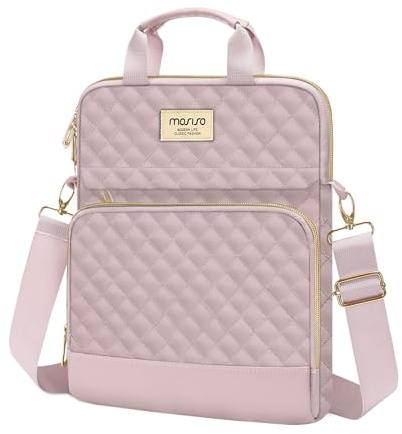 MOSISO 12.9 inch Tablet Sleeve, Square Quilted Case with Front 2 Pocket | Compatible with iPad Pro 13 M4/Air 13 M3 M2/iPad Pro 12.9 M2 M1 6/5th with Magic Keyboard, Pink