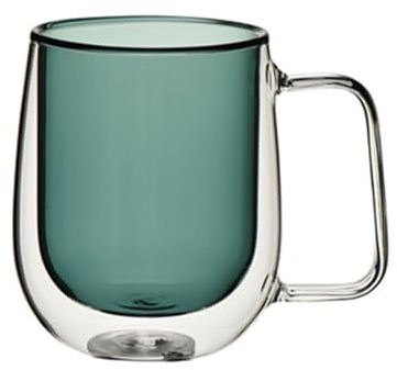soulnioi 280ML Colored Double Walled Glass Coffee Mugs, Glass Water Cup Milk Cup Tea Mug Insulated Coffee Mug with Handle for Hot&Cold Drink (Green)