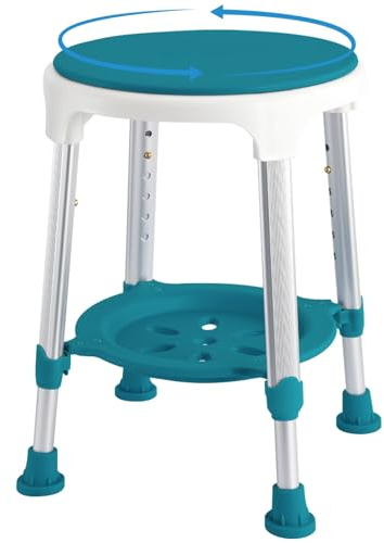 KSITEX Shower Chair for Elderly Adults, Shower Stool 360°Rotating, 6-Level Height Adjustable Shower Seat, Disabled Shower & Bath Chair Non-Slip Feed Perching Stool with Padded, Shower Bench Tool-Free