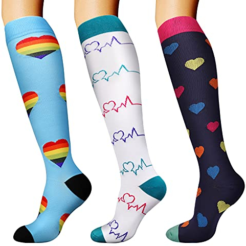 DRESHOW Chaussettes de Compression pour Hommes et Femmes, 3 Paires de Couleur 02, Taille S-M, Unisexe, Pour Sport, Course à Pied, Cyclisme, Nylon, Polyester, Élasthanne