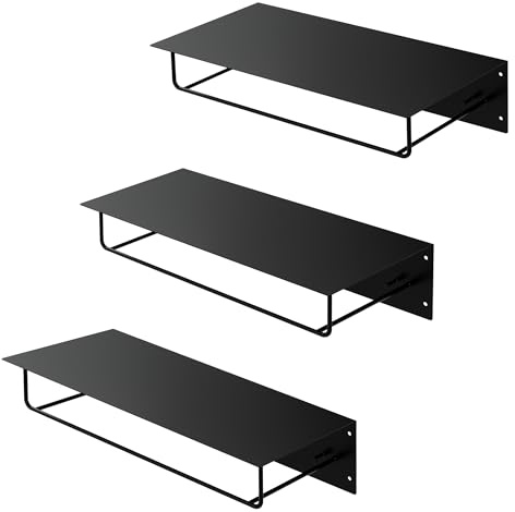 ML-Design 3er Set Wandgarderobe mit Hakenleiste, Kleiderstange & Hutablage, Stahl, 60x30x15 cm, Schwarz, Metall Flurgarderobe für Jacken & Mäntel, Garderobe Wandmontage, Garderobenpaneel für Eingang