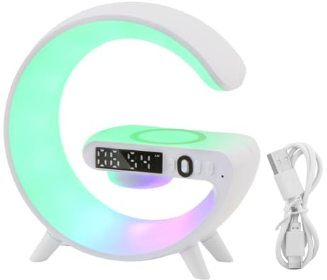 Atmosphärenlampe Drahtloses Ladegerät,Tageslichtwecker,13 Modi Led Wecker Smart Tischlampe mit Ladestation Bluetooth Lautsprecher Dimmbare Nachtlicht Touch Lampe für Erwachsene Büro Schlafzimmer