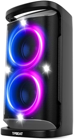 TPBEAT Cassa Bluetooth Portatile Potente,160W (Peak) Party Wireless Altoparlante Bluetooth, Super Bass, Speaker TWS Stereo, Batteria 15000 mAh, Fast Charging, con Luce LED per Party, Campeggio