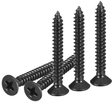 DTGN 25Pcs #8x1-1/4 Flat Head Wood Screws, 304 Stainless Steel Phillips Self Tapping Screws - Good for Woodworking, Furniture - Black
