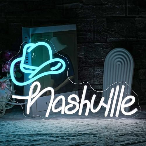 LULANMP Cowboy Hat Neon Sign Nashville Sign Home of Country Neon Signs for Wall Decor Western Cowgirl Music City LED Lights Sign for Bedroom Party Hotel Bar Pub Wall Art Decoration(15.6'' * 9.4'')