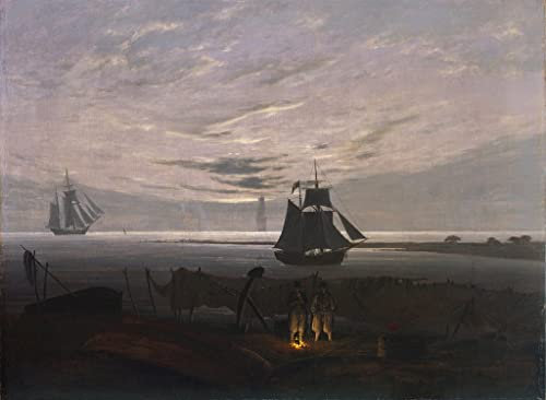 IPLUPJDY Leinwand Poster Wandbilder Kunst Gemälde WandgemäLde Abend an der Ostsee von Caspar David Friedrich für Wanddekoration60x90cm