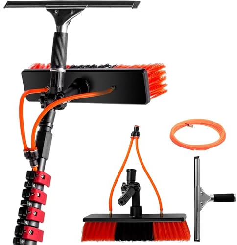 ZGLCQSGY Water Fed Pole, Outdoor Window Cleaner Window Cleaning Tool (Glass, Solar Panel, Etc.) Scrubber Brush Washer Window Squeegee,10.8M/35.5Ft