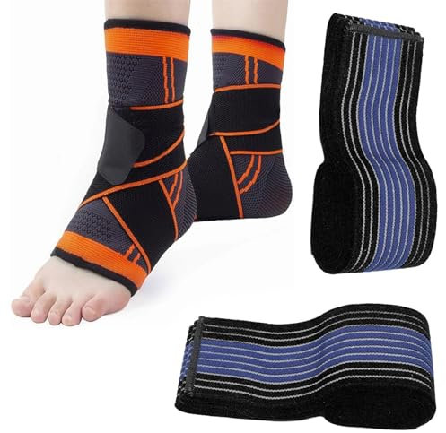 VireEyU Bandage de cheville réglable, Bandage élastique pour la cheville, Bandage respirant pour le pied, Tendon d'Achille, Pour femmes et hommes, avec bande adhésive auto-agrippante (4m)
