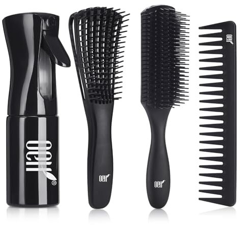 OEH Haarbürsten, Entwirrungsbürste für Frauen, Männer und Kinder, mit Entwirrungsbürste, Haarsprühflasche, 9-reihige Bürste (Schwarz)