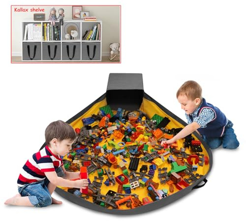 Spielzeug Aufbewahrungsorganizer für Spielmatte Tasche – Duplo Spielzeug Aufbewahrungsbehälter für Kinder – Hart Würfel Aufbewahrungskorb für Kallax Regal dose als Geschenk (Orange)