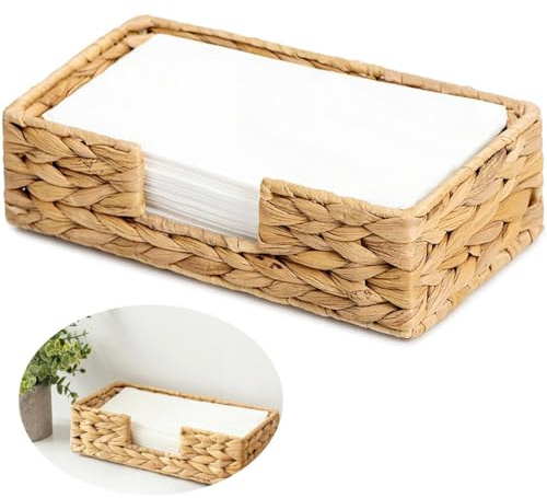 Servilletero de jacinto de agua, servilletero de ratán para mesas, 1 servilletero decorativo de mimbre para cocina, baño, sala de estar (rectangular, tamaño 24 x 5.27 cm/13 cm x 2.75 pulgadas/7 cm)