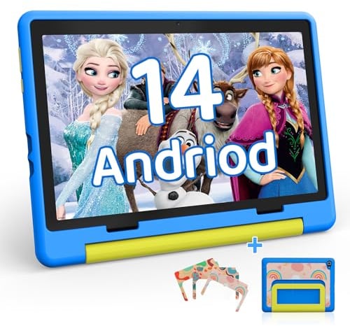 HotLight Android 14 Tablet 10 Zoll Kinder Tablet Octa Core mit OTG Übertragung und Wi-Fi 6G Widevine L1 8GB+64GB+1TB TF Type C Kopfhöreranschluss Gesichtserkennung Blau