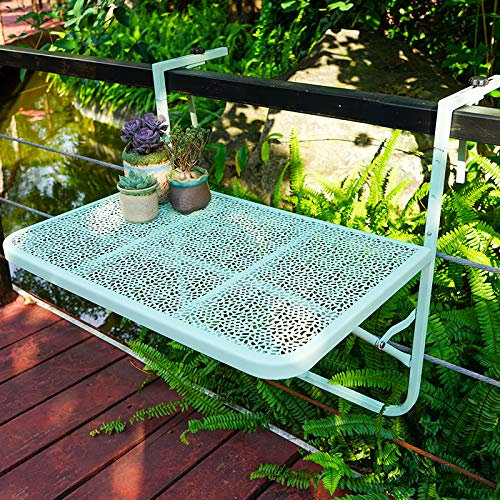 MJMLUCK Outdoor Folding Table Leisure Balcony Railing Guardrail Hanging Table Metal Wrought Iron Hanging Table Foldable Patio Railing Dining Table Garden Patio Furniture (Green)