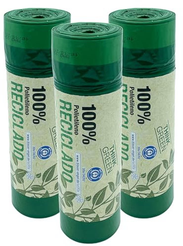 100% recyclé, 3 rouleaux de 20 sacs poubelle (60 sacs) avec fermeture automatique, capacité 30 l, 55 x 60 cm.