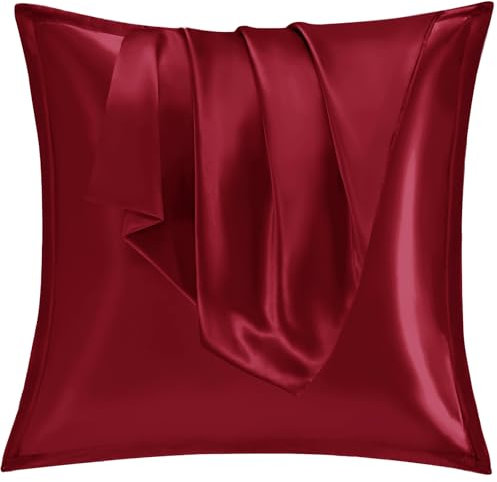 Vielit 2er Set Satin Kissnbezug 80x80 mit Zip,Weich wie EIN Silk Pillowcase,wie Seidenkissenbezug Geeignet für Curly Haar,Satin Kopfkissenbezug Kissenbezüge Rot Red Kissenhülle