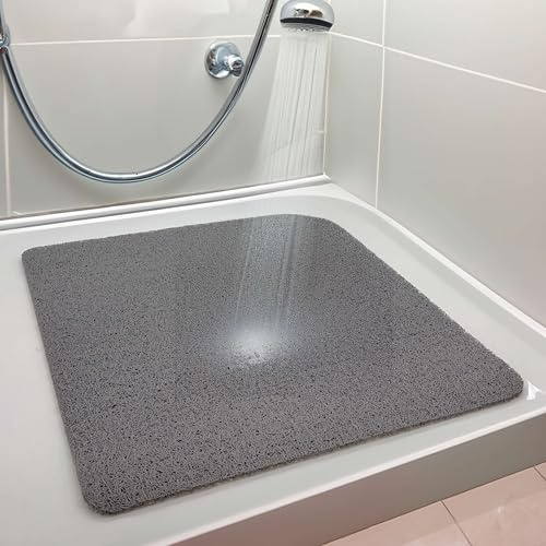 Nicoman Loofah Shower Mat, Non Slip PVC Spaghetti Mat for Wet Area Inside Shower, Super Comfy Soft Matt, Quick Dry, Bacteria & Mould Resistant, Curved Edge, Square, Medium, 60x60cm