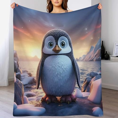 AAPZY Pinguins Kuscheldecke Couchdecke Decke Aus Flannel - Tagesdecke Wohndecken Für Sofa, Couch Oder Als Bettüberwurf - Waschbare Decke (150×200cm)
