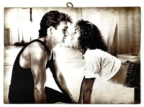 KUSTOM ART Wandbild Serie Berühmte Schauspieler Hollywood Patrick Swayze und Jennifer Grey (Dirty Dancing - Verbotene Tänze) Druck auf Holz 25 x 18 cm