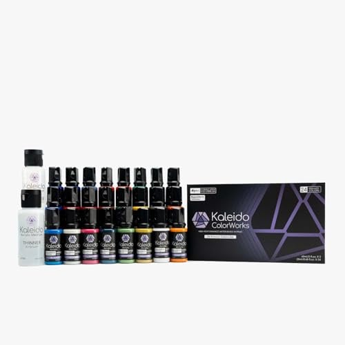 Gaahleri Kaleido Primary 24-Color Set – Water-Based Acrylic Airbrush Paint, Pre-Thinned, High Gloss, Fast-Drying, with Thinner & Cleaner