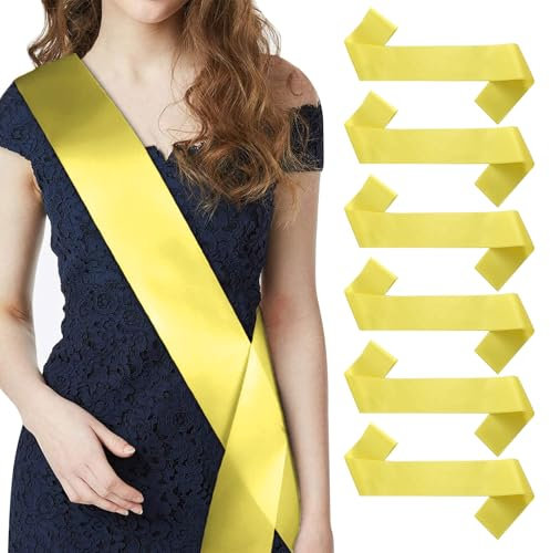 Kotkiddy 6 Stück Schärpe Leere Schärpe Schärpe Bedrucken DIY Plain Satin Sash Individuelle Schärpe Blank Satin Schärpen Deko Schärpe Bride Für Hochzeit Party(Gelb)