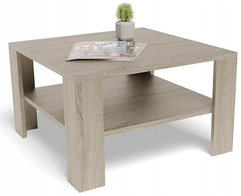 MATKAM Elegante Couchtisch 68x68 cm NIEDRIG EX3, Minimalistisches Design, ideal für Wohn- und Arbeitsräume, einfache Montage (Sonoma Eiche)