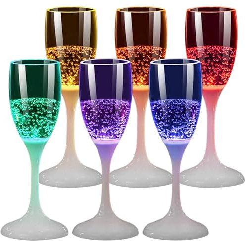 Light up Glasses, 120ml Liquid-Activated Light-Emitting Light up Cups 6PCS LED Luminous Champagne Flutes for Birthday, Wedding, Party, Festival, Barbecue, Christmas