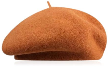 GIDWRIY Französische Klassische Baskenmütze Damen,Barett Damen Wolle,Franzosen Mütze,French Beret,Wintermütze Barett Hut,Künstler Mütze Pantomime,Barette für Frühling Herbst Winte - Orange
