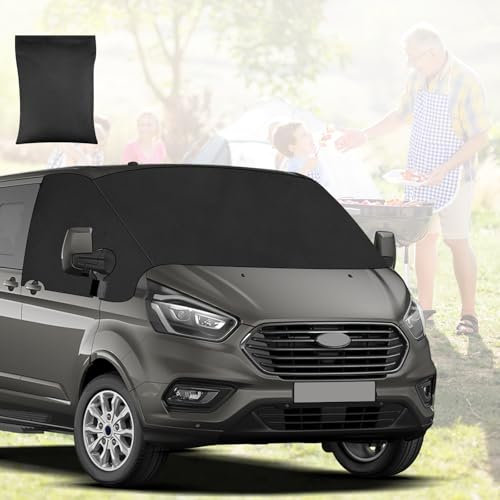 VIRIECH Auto Windschutzscheibenabdeckung für Ford Transit Custom 2012-2024, 600D Oxford, Faltbare Frontscheibenabdeckung Winter Sommer, Scheibenfrostschutz Sonnenschutzabdeckung