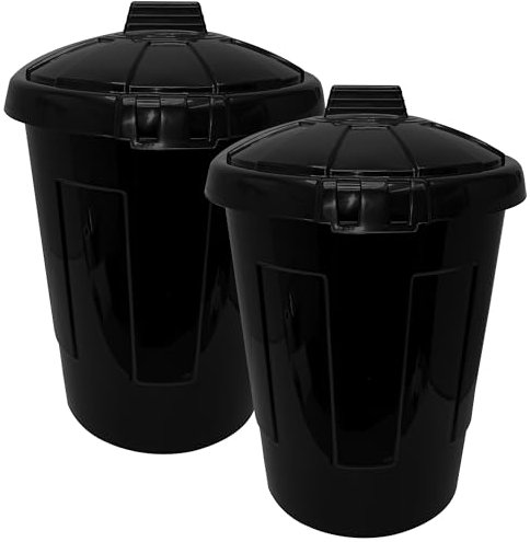 KMJ 80L Industrial Grade Large Black Outdoor Bin-Heavy Duty Dustbins with Lids for Outside,Garbage Bin for Home,Garden & Yard Work–Perfect Kitchen Bin 80L for Waste Disposal & Recycling (2 Pack)