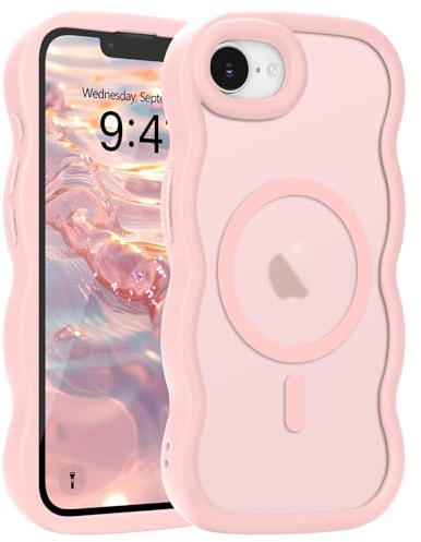 Pepmune Cover per iPhone 17e/16e Compatibile con MagSafe, Rosa | Cornice Ondulata Forma Magnetica Custodia. Traslucida Opaca Protettiva Sottile Antiurto Case per Donne Ragazze.