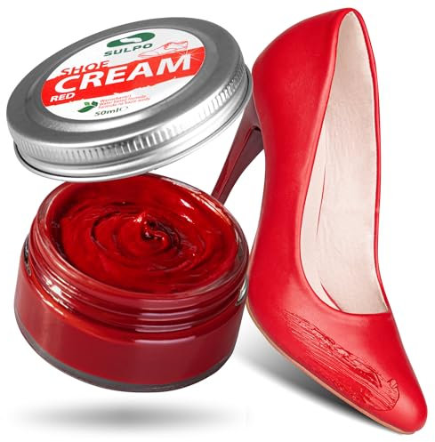 SULPO Crème pour chaussures - Noir - Crème cirage pour chaussures - Baume pour cuir lisse - À base d'eau - Rafraîchit la couleur - Soin du cuir véritable et cuir synthétique - 50 ml (rouge)