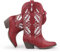 Hawkwell Stivali da cowboy da donna con ricami e cuciture, lunghezza al polpaccio, punta in pizzo, tacco a blocco (taglia 36-42), Colore: rosso, 36 EU
