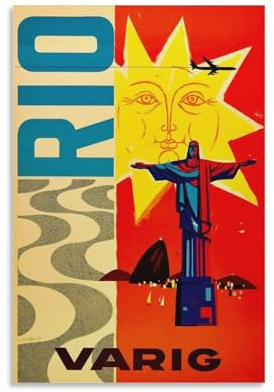 FUPMTKLT Rio De Janeiro Brasilien, Vintage-Reisestatue und Sonne, Leinwand-Poster, Schlafzimmer, Dekoration, Landschaft, Büro, Raumdekoration, Geschenk, 20 x 30 cm