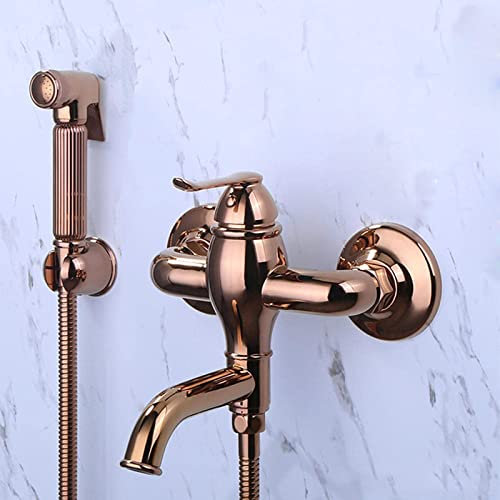 Wandmontierte Toilettenduschspray -Sprühmischer -Set Roségold mit drehbarem Outlet Bidet -Anhang Wasserhahn Sprühgerät für Toilettenbad Toilettenbidet Mixer Spray Kit, B (a)