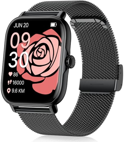 paybay Smartwatch für Männer und Frauen – Anrufe beantworten/Machen, IP68 wasserdichtes Fitnesstracker- und Schrittzähler-Armbanduhr, kompatibel mit Android und iOS (Casual, Schwarz, 1.91)