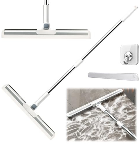 HAYGEM Giratoria 180 Grados Escoba de Goma para Suelo, Mango Largo Retráctil Extractor de Suelo de Ducha, Blanco Gris Limpia Cristales, para Suelos de Ducha, Baldosas, Ventanas y Cristales