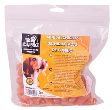 Quibropets Mini Salchichas de Conejo - Chuches para Perros, Recompensas Naturales Sin Cereales, Snacks para Mascotas, Premios Deshidratados, 530g