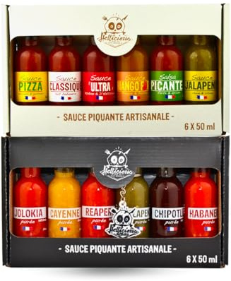 Coffret dégustation 12 sauces piquantes françaises artisanales Hellicious - de 2000 à 1 500 000 Scoville