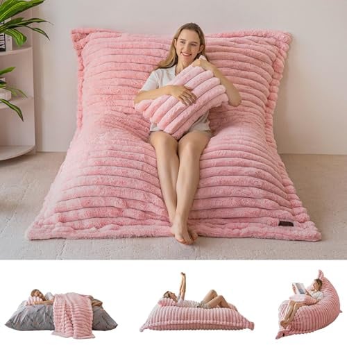 MAXYOYO Riesen-Sitzsack, Lounge-Sessel aus Kunstpelz mit Schaumstofffüllung | Sitzsack aus Kunstpelz für Erwachsene, großes Bodenkissen mit flauschiger Schaumstofffüllung, abnehmbarer waschbarer Bezug