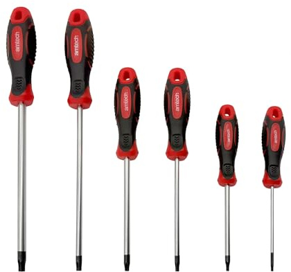 Amtech – 6pc Security Torx Screwdriver Set, T10–T40 Chrome Vanadium Drivers with Soft-Grip Handles for Tamper-Resistant Fasteners in Electronics and Automotive Work