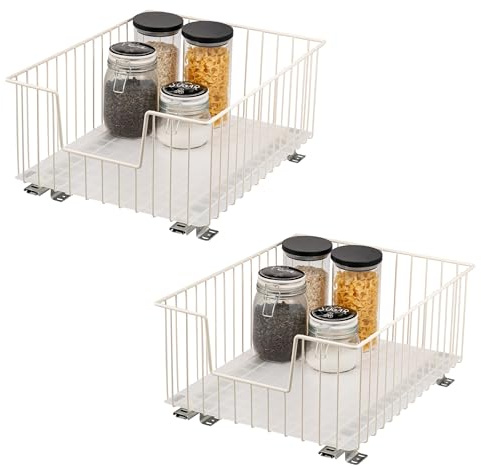 bremermann Schrank-Korbauszug 2er Set 40 cm Breite mit Einlegeboden, Küchenschublade zum Nachrüsten, Vollauszug mit Teleskop-Schienen, ideal für Küche, Bad & Schlafzimmer, aus Metall (Cremeweiß)