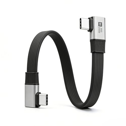 Duttek 90 Degree USB C Cable Short, 80G Short USB C Male to Male Flat Cable 240W Support 8K@60Hz for Thunderbolt 4, Macbook, Power Bank, Phones and All Type-C Port (20cm)